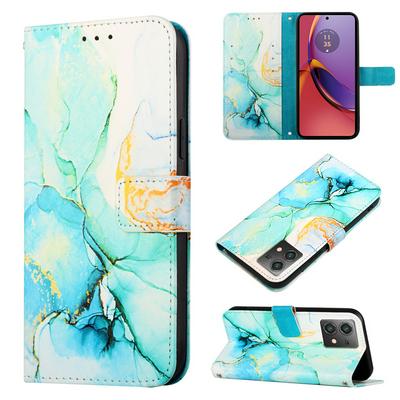 For Motorola Moto G84 Marble Pattern Scratch Resistant Magnetic Buckle Flip Leather Case with Wrist Strap