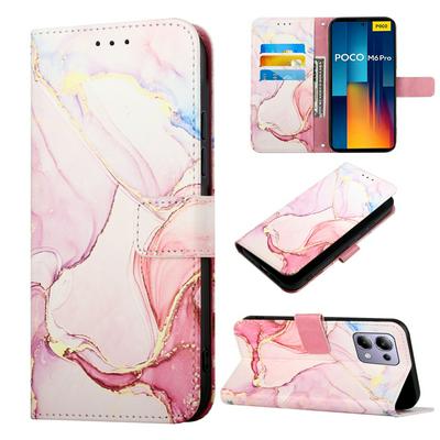 For Xiaomi Redmi Note 13 Pro 4G/Poco M6 Pro 4G Marble Pattern Scratch Resistant Magnetic Buckle Flip Leather Case with Wrist Strap