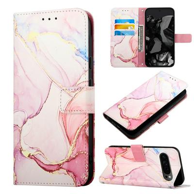 For Google Pixel 9 Pro Marble Pattern Scratch Resistant Magnetic Buckle Flip Leather Case with Wrist Strap