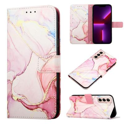 For Samsung Galaxy S21 5G Marble Pattern Scratch Resistant Magnetic Buckle Flip Leather Case with Wrist Strap