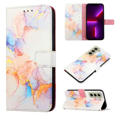 For Samsung Galaxy S21 FE Marble Pattern Scratch Resistant Magnetic Buckle Flip Leather Case with Wrist Strap