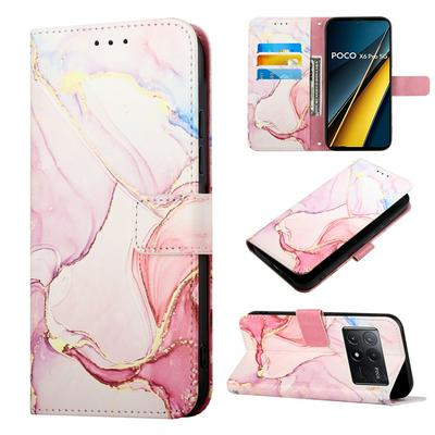 For Xiaomi Poco X6 Pro/Redmi K70E Marble Pattern Scratch Resistant Magnetic Buckle Flip Leather Case with Wrist Strap
