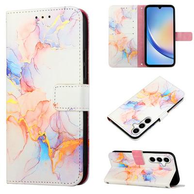 For Samsung Galaxy A35 5G Marble Pattern Scratch Resistant Magnetic Buckle Flip Leather Case with Wrist Strap