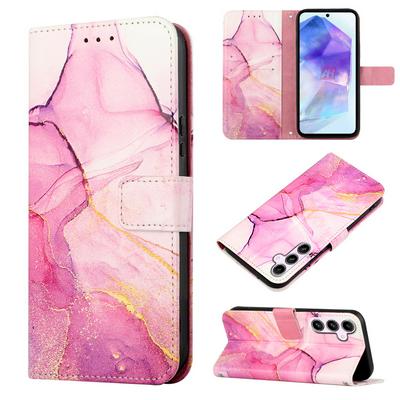 For Samsung Galaxy A55 Marble Pattern Scratch Resistant Magnetic Buckle Flip Leather Case with Wrist Strap