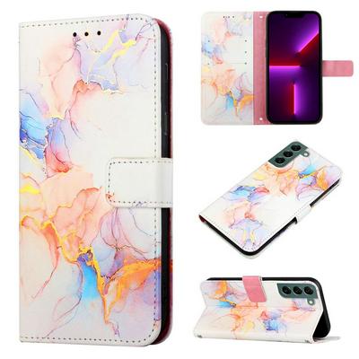 For Samsung Galaxy S22 Plus Marble Pattern Scratch Resistant Magnetic Buckle Flip Leather Case with Wrist Strap