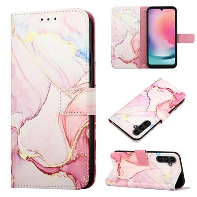 For Samsung Galaxy A24 4G Marble Pattern Scratch Resistant Magnetic Buckle Flip Leather Case with Wrist Strap