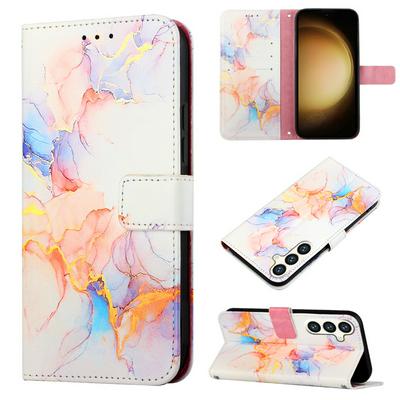 For Samsung Galaxy S24 Marble Pattern Scratch Resistant Magnetic Buckle Flip Leather Case with Wrist Strap