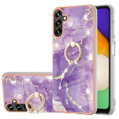 For Samsung Galaxy A55 YB IMD Series Marble Pattern Electroplating Case Ring Grip Kickstand Soft TPU IMD Phone Cover