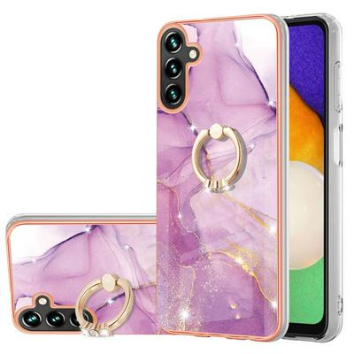 For Samsung Galaxy A35 YB IMD Series Marble Pattern Electroplating Case Ring Grip Kickstand Soft TPU IMD Phone Cover