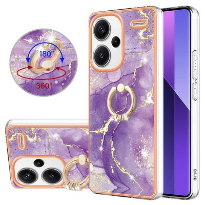 For Xiaomi Redmi Note 13 Pro Plus 5G YB IMD Series Marble Pattern Electroplating Case Ring Grip Kickstand Soft TPU IMD Phone Cover