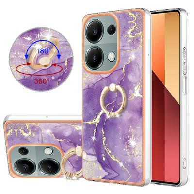 For Xiaomi Redmi Note 13 Pro 4G/Poco M6 Pro 4G YB IMD Series Marble Pattern Electroplating Case Ring Grip Kickstand Soft TPU IMD Phone Cover