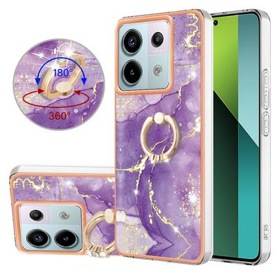 For Xiaomi Redmi Note 13 Pro 5G YB IMD Series Marble Pattern Electroplating Case Ring Grip Kickstand Soft TPU IMD Phone Cover