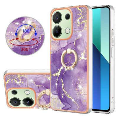 For Xiaomi Redmi Note 13 4G YB IMD Series Marble Pattern Electroplating Case Ring Grip Kickstand Soft TPU IMD Phone Cover