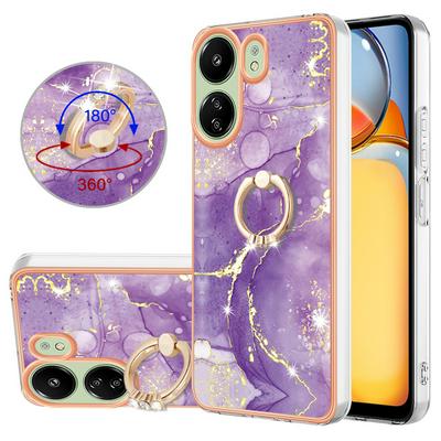 For Xiaomi Redmi 13C 4G YB IMD Series Marble Pattern Electroplating Case Ring Grip Kickstand Soft TPU IMD Phone Cover