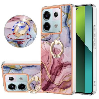 For Xiaomi Redmi Note 13 Pro 5G YB IMD Series Marble Pattern Electroplating Case Ring Grip Kickstand Soft TPU IMD Phone Cover