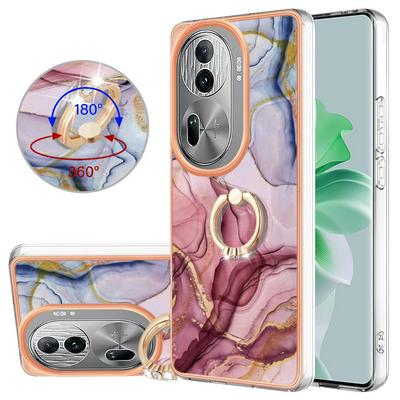 For Oppo Reno 11 Pro 5G/Reno 11 5G YB IMD Series Marble Pattern Electroplating Case Ring Grip Kickstand Soft TPU IMD Phone Cover