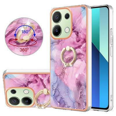 For Xiaomi Redmi Note 13 4G YB IMD Series Marble Pattern Electroplating Case Ring Grip Kickstand Soft TPU IMD Phone Cover