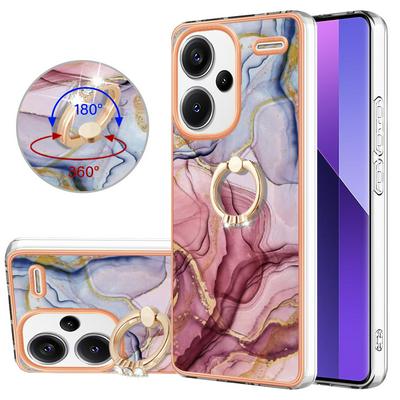 For Xiaomi Redmi Note 13 Pro Plus 5G YB IMD Series Marble Pattern Electroplating Case Ring Grip Kickstand Soft TPU IMD Phone Cover