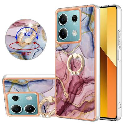 For Xiaomi Redmi Note 13 5G YB IMD Series Marble Pattern Electroplating Case Ring Grip Kickstand Soft TPU IMD Phone Cover