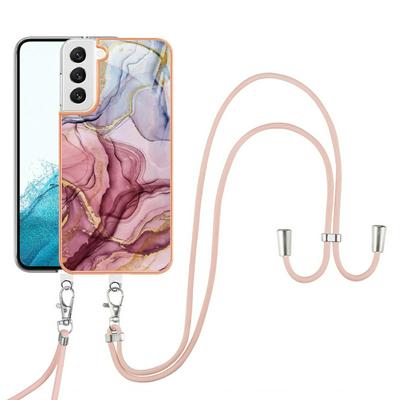 For Samsung Galaxy S23 YB IMD Series Marble Pattern Electroplating Case Ring Grip Kickstand Soft TPU IMD Phone Cover