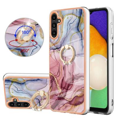 For Samsung Galaxy A55 YB IMD Series Marble Pattern Electroplating Case Ring Grip Kickstand Soft TPU IMD Phone Cover