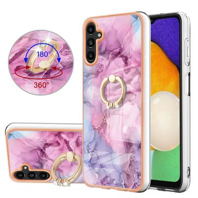 For Samsung Galaxy A35 YB IMD Series Marble Pattern Electroplating Case Ring Grip Kickstand Soft TPU IMD Phone Cover