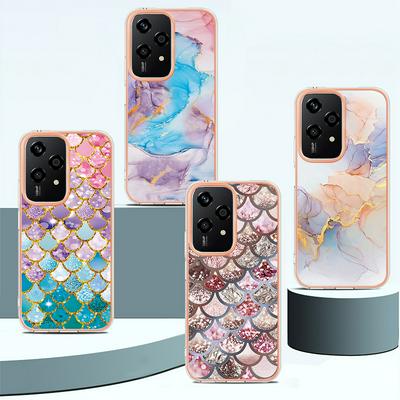 For Honor 200 Lite IMD Anti-dirt Anti-scratch Soft TPU Case Electroplating Edge IMD Marble Floral Pattern Cover