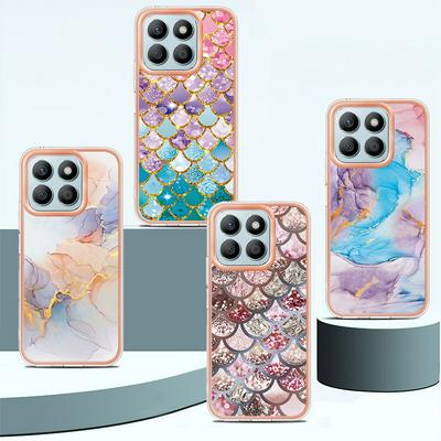 For Honor X8b IMD Anti-dirt Anti-scratch Soft TPU Case Electroplating Edge IMD Marble Floral Pattern Cover