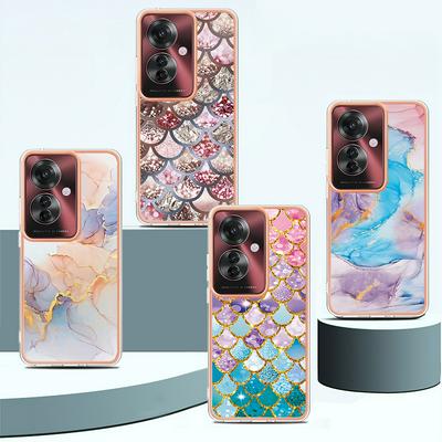 For Oppo Reno 11F 5G IMD Anti-dirt Anti-scratch Soft TPU Case Electroplating Edge IMD Marble Floral Pattern Cover