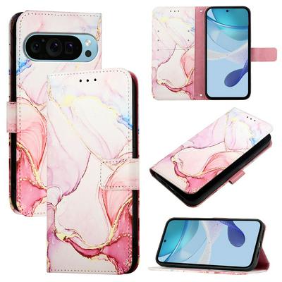 For Google Pixel 9 5G Marble Pattern Scratch Resistant Magnetic Buckle Flip Leather Case with Wrist Strap