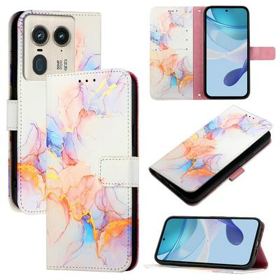 For Motorola Moto Edge 50 Ultra Marble Pattern Scratch Resistant Magnetic Buckle Flip Leather Case with Wrist Strap