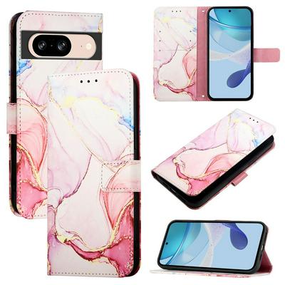 For Google Pixel 8 Marble Pattern Scratch Resistant Magnetic Buckle Flip Leather Case with Wrist Strap
