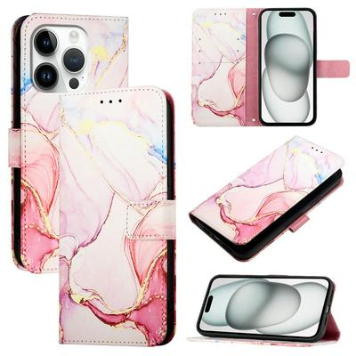 For iphone 16 Pro Marble Pattern Scratch Resistant Magnetic Buckle Flip Leather Case with Wrist Strap