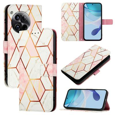 For Oneplus 12 5G Marble Pattern Scratch Resistant Magnetic Buckle Flip Leather Case with Wrist Strap