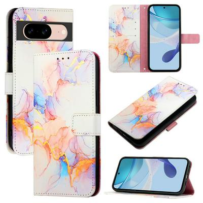 For Google Pixel 8A Marble Pattern Scratch Resistant Magnetic Buckle Flip Leather Case with Wrist Strap