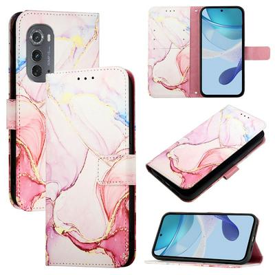 For Motorola Moto Edge 2022/Edge 5G UW 2022 Marble Pattern Scratch Resistant Magnetic Buckle Flip Leather Case with Wrist Strap