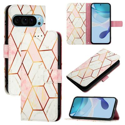 For Google Pixel 9 Pro 5G Marble Pattern Scratch Resistant Magnetic Buckle Flip Leather Case with Wrist Strap