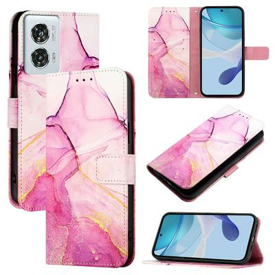 For Motorola Moto Edge 50 Fusion Marble Pattern Scratch Resistant Magnetic Buckle Flip Leather Case with Wrist Strap
