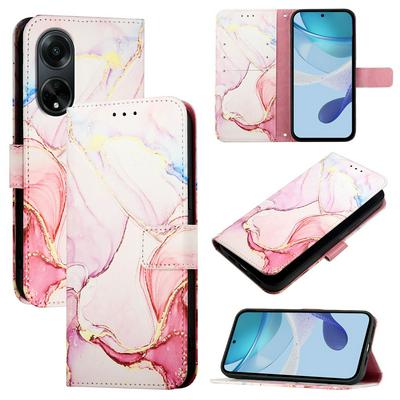 For Oppo A1/A98/F23 Marble Pattern Scratch Resistant Magnetic Buckle Flip Leather Case with Wrist Strap
