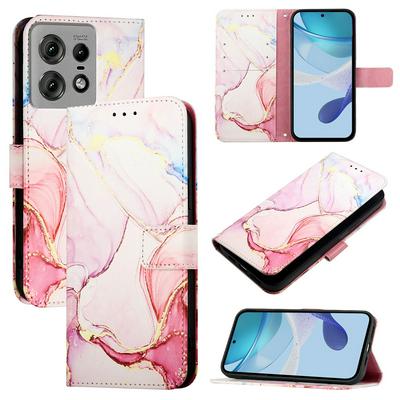 For Motorola Moto Edge 50 Pro Marble Pattern Scratch Resistant Magnetic Buckle Flip Leather Case with Wrist Strap