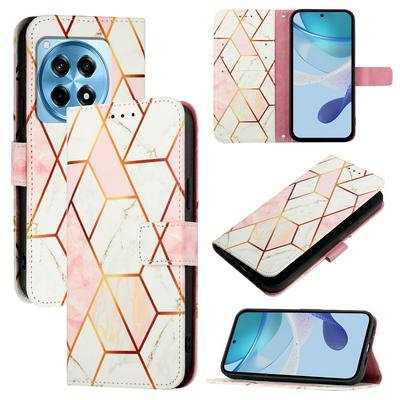 For Oneplus Ace 3 5G/12R 5G Marble Pattern Scratch Resistant Magnetic Buckle Flip Leather Case with Wrist Strap