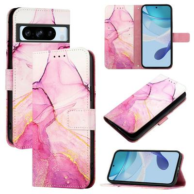 For Google Pixel 8 Pro Marble Pattern Scratch Resistant Magnetic Buckle Flip Leather Case with Wrist Strap