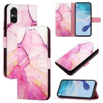 For Sony Xperia 5 VI 2024 Marble Pattern Scratch Resistant Magnetic Buckle Flip Leather Case with Wrist Strap