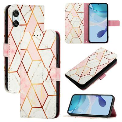 For Sony Xperia 10 VI 2024 Marble Pattern Scratch Resistant Magnetic Buckle Flip Leather Case with Wrist Strap