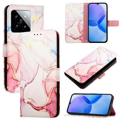 For Xiaomi 14 5G Marble Pattern Scratch Resistant Magnetic Buckle Flip Leather Case with Wrist Strap