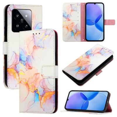 For Xiaomi 14 Pro 5G Marble Pattern Scratch Resistant Magnetic Buckle Flip Leather Case with Wrist Strap