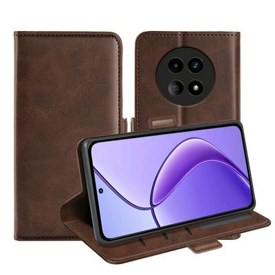 For Oppo Realme 12 5G/Narzo 70X 5G/12X 5G Double Buckle Wallet Style Folio Flip Leather Case with Stand and Card Slots Function