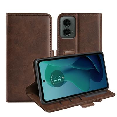 For Motorola Moto G 5G 2024 Double Buckle Wallet Style Folio Flip Leather Case with Stand and Card Slots Function