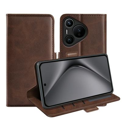 For Huawei Pura 70 Pro/70 Pro Plus Double Buckle Wallet Style Folio Flip Leather Case with Stand and Card Slots Function