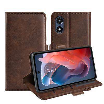 For Motorola Moto G Play 2024 Double Buckle Wallet Style Folio Flip Leather Case with Stand and Card Slots Function